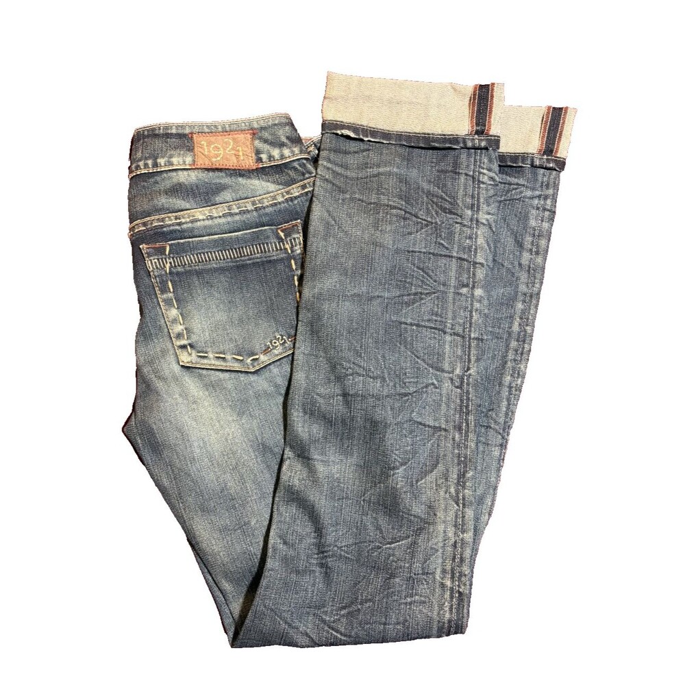1921 Western Glove Works Jeans Women's Blue Wash Distressed Straight Sz 28 / 34